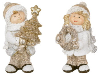 Фигура декоративная Детки, керамика, 9×7×15см, цвет бежевый с глиттером, 2 дизайна (цена за 1шт)