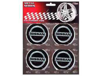 Наклейки на колпаки NISSAN, 9см, черные, 4шт