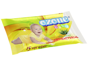 Вологі серветки дитячі "OZONE" "З екстрактом алое вера" антібактеріальні 15 шт