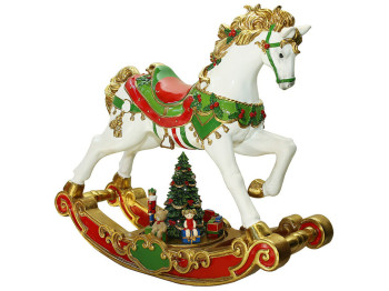 Декоративная фигура Лошадка-качалка с LED подсветкой и музыкальной елкой, 57см