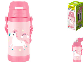 Термос детский Maestro Unicorn, 350мл, силиконовая трубочка, нержавеющая сталь, цвет розовый
