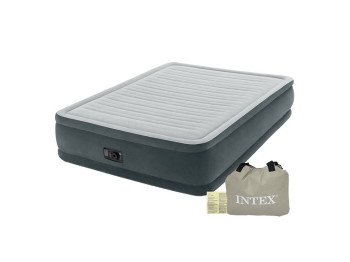 Надувне ліжко Intex 64126, Dura-Beam Plus, вбудований електронасос, 203×152×46см, колір сірий