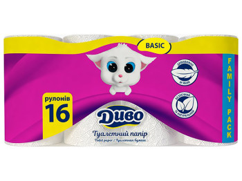 Бумага туалетная Диво белая, двухслойная (цена за 16 рулонов)