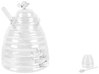 Банка для меду з ложкою, скло, 600мл, 10×10×13см, колір прозорий