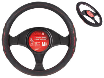Чехол руля VLOD-L282 BK/RD, M, черно-красный, перфорированная кожа