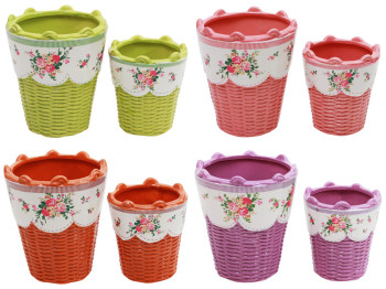 Набор цветочных кашпо Плетеная корзина, 12,7см и 16,5см, 4 дизайна (цена за набор 2шт)
