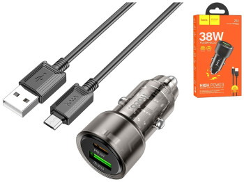 Авто Зарядное Устройство Hoco Z52 Spacious PD38W+QC3.0 Micro, Цвет Прозрачно-черный