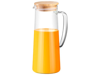 Кувшин стеклянный с бамбуковой крышкой, диаметр 9,5 см, длина 23,5 см, 1л, цвет прозрачный