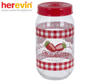 Банка скляна Herevin "Strawberry" з пластиковою кришкою 1л 57678