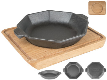 Сковорода чугунная порционная восьмиугольная с подставкой Brizoll 19,5х15,5х4,5см H8-1425-D