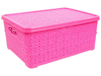 Корзина Basket Кружево, с крышкой, пластик, 7л, 28×19×12,5см, цвет розовый