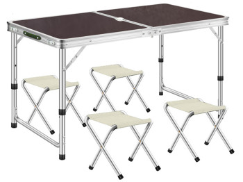 Стол для пикника с 4 стульями, складной, регулируемая высота, 120×60 см, цвет тёмно-коричневый