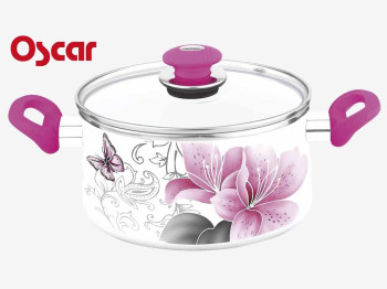 Кастрюля эмалированная "Oscar" ручки "soft touch" c стеклянной крышкой  3л