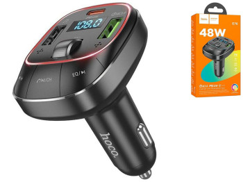 Модулятор Hoco E76 Pole PD48W+QC3.0 car BT FM transmitter Колір Чорний