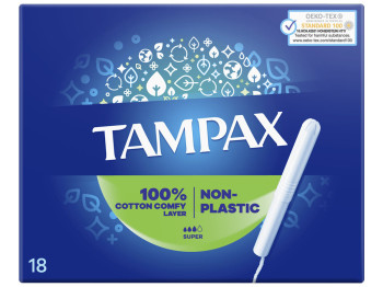 Тампоны Tampax Super, с картонным аппликатором, 3 капли, 18шт