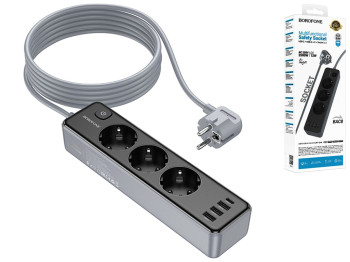 Сетевой Удлинитель Borofone BAC8 (1C3A)(EU)(L=3M), цвет черный