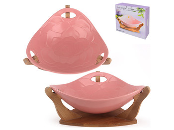 Фруктовница фарфоровая на бамбуковой подставке Pink Classic 12 31х31х12см
