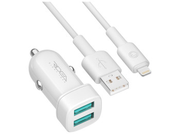 Автомобильное Зарядное Устройство Ridea RCC-21312 Grand Lightning 2USB 2.4 A, Белый