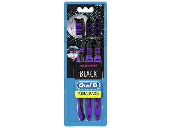 Щітка зубна Oral-B Allrounder Black, середня жорсткість, пластик, нейлон, колір чорний (ціна за 3шт)