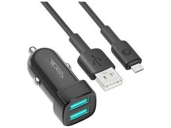 Автомобильное Зарядное Устройство Ridea RCC-21112 Grand Micro 2USB 2.4 A, Черный