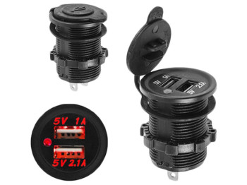 Автомобільний зарядний пристрій 2 USB 12-24В 3,1A врізний в планку RED