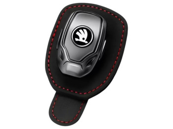 Держатель для очков и банковских карт Skoda, кожа, цвет чёрный