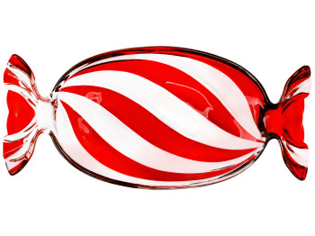 Блюдо стеклянное Candy, в форме конфеты, прозрачное с красным декором, 35×15×4,5 см