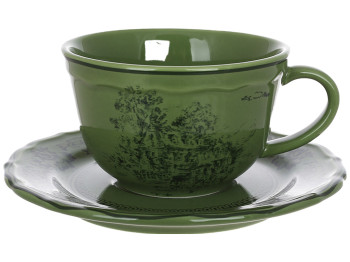 Набір Heritage Toile Collection: порцелянова чашка з блюдцем, оливково-зеленого кольору, 250 мл