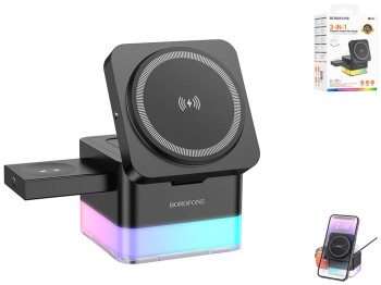 Беспроводное Зарядное Устройство Borofone BQ34 3 in1 Magnetic 15W ForiWatch Цвет Черный