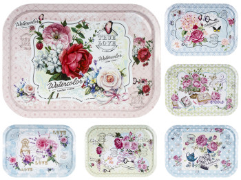 Поднос раздаточный Flowers металл. прямоугольный 40х1,5х28,7см расцветки ассорти (цена за 1шт)