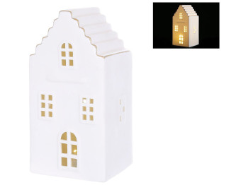 Декоративный Дом с LED подсветкой, 9,5x8,5x18,5см, цвет - белый матовый