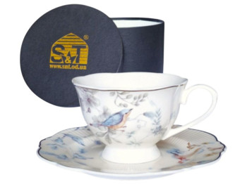 Набор чашка с блюдцем S&T Dayton Blue, 180 мл, 16 см, цвет белый с синим орнаментом