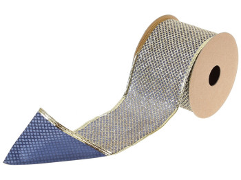 Лента декоративная с сетчатым узором, 6,3х270см, цвет - синий с золотом