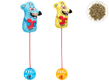 Подвесная игрушка для кошек Nobleza с мятой и мячиком, полиэстер, PS, 2 цвета, (цена за 1шт)