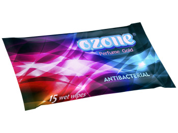 Вологі серветки "OZONE" "З ароматом парфумів Gold" антібактеріальні 15 шт