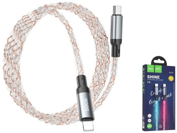 Кабель USB Hoco U112 Shine PD20W Type-C to Lightning LED, Серый