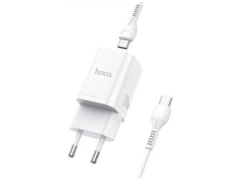 Мережевий зарядний пристрій Hoco N13 PD30W+QC3.0 Type-C To Type-C Колір Бiлий