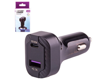 Автомобильное зарядное устройство K28, 12-24v, USB, 5V-3.1A, Type C, 5V-3.1A + вольтметр