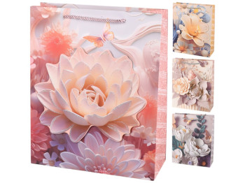 Пакет подарочный Flowers 3D, бумага, 18х24х8,5см, 4 дизайна (цена за 1шт)