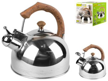 Чайник металлический Maestro Basic капсульное дно, корич. ручка, нерж.сталь, все типы плит 3л