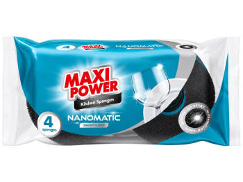 Губки для миття посуду Maxi Power Nanomatic, пінополіуретан, 8,8×3см, 4шт (ціна за набір)