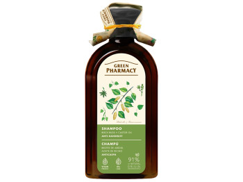 Шампунь для волосся Green Pharmacy, з березовими бруньками та рициновою олією, проти лупи, 350мл