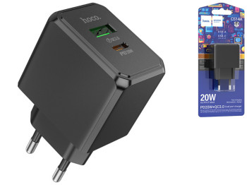 Сетевое зарядное устройство Hoco CS14A 1USB-C/1USB PD/QC 20W, Цвет Черный