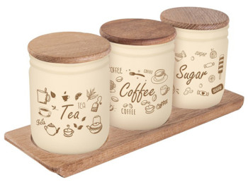 Банка Herevin Wooden Set-Beige-Browm Tea-Coffee-Sugar, 446мл, 8699038098374