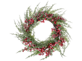 Новогодний венок из хвои и красных ягод во льду, 65см
