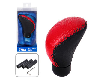 Ручка КПП Vitol декоративная, черно-красная кожа, универсальная (F 250132 RD)