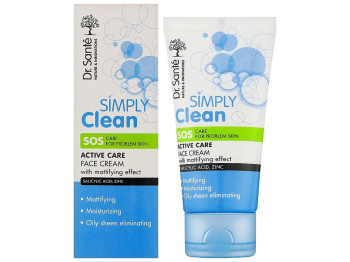Крем для обличчя Dr. Sante Simply Clean Активний догляд, матує, з саліциловою кислотою, цинком, 50мл