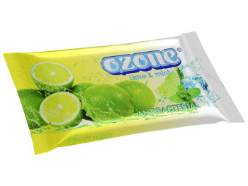 Вологі серветки "OZONE" "З ароматом м'яти і лайма" антібактеріальні 15 шт