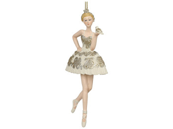 Елочная игрушка Балерина с птичкой, 8х15см, цвет - кремовая шампань