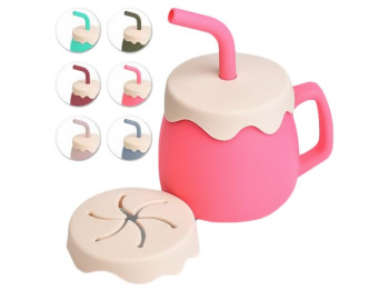 Чашка-поилка силиконовая с трубочкой Кувшинчик 3в1, 12,5x11x8см